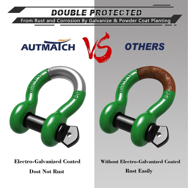 AUTMATCH D Ring Shackle 3/4 "" Shackles (2 Pack) 41,887Ibs Break Strength, Clevis Shackle with 7/8 "" Screw Pin and Shackle Isolator Washer Kit for Tow Strap Winch Off Road Vehicle Recovery, Dark Green - Image 5